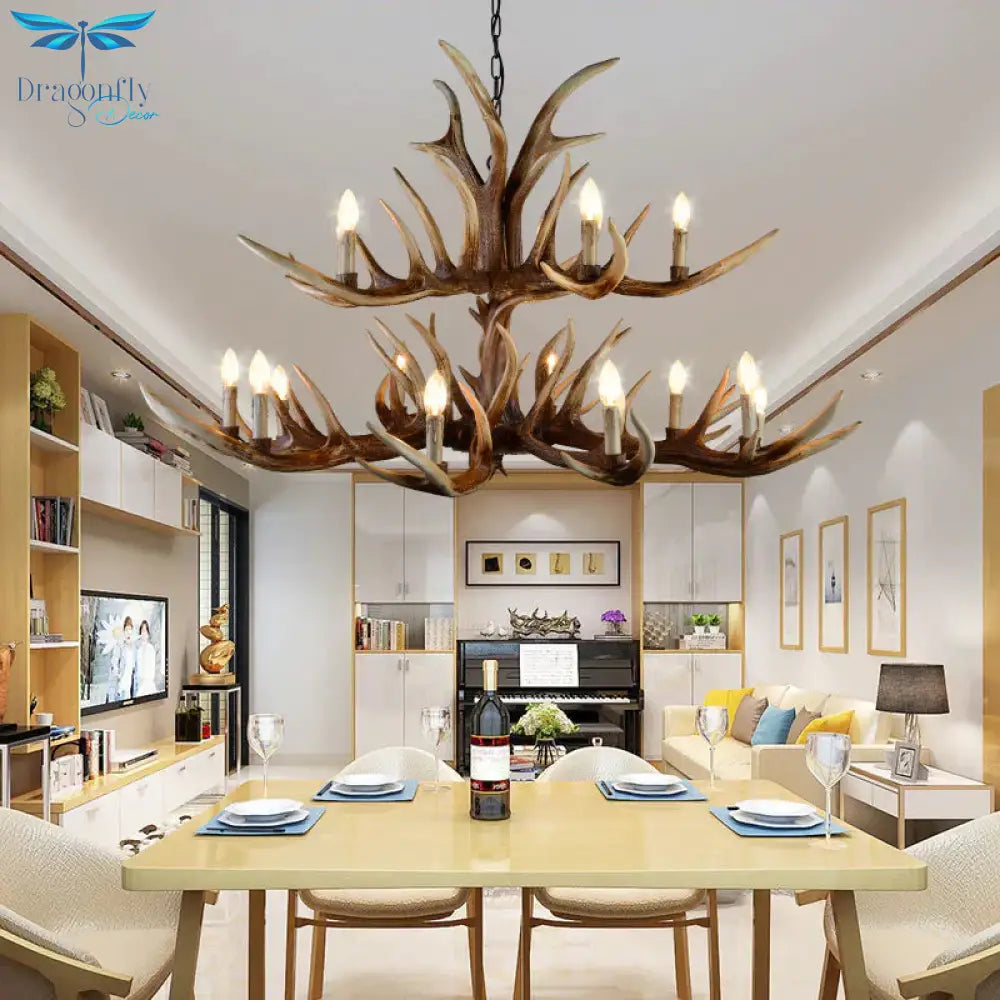 Resin Candelabra Chandelier Lamp Farmhouse 6/10/15 - Head Bedroom Pendant Ceiling Light In Brown
