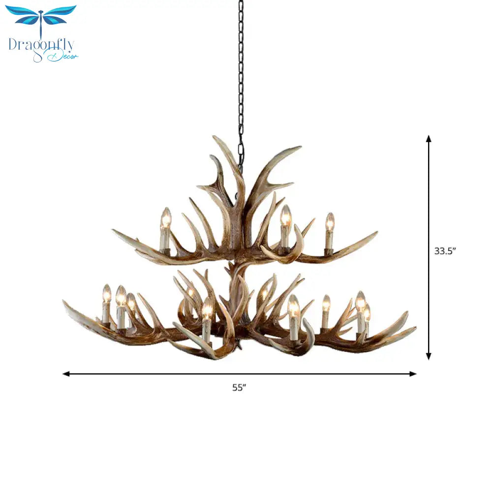 Resin Candelabra Chandelier Lamp Farmhouse 6/10/15 - Head Bedroom Pendant Ceiling Light In Brown
