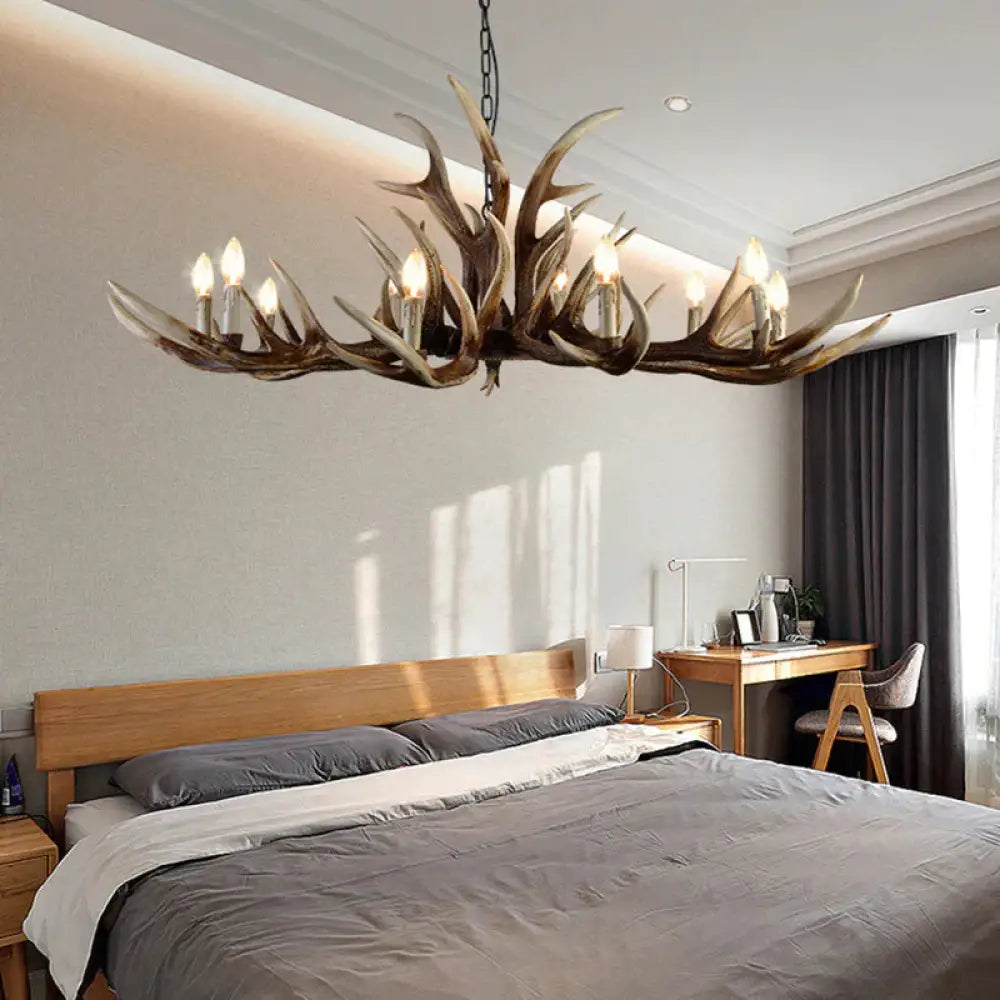Resin Candelabra Chandelier Lamp Farmhouse 6/10/15 - Head Bedroom Pendant Ceiling Light In Brown 10