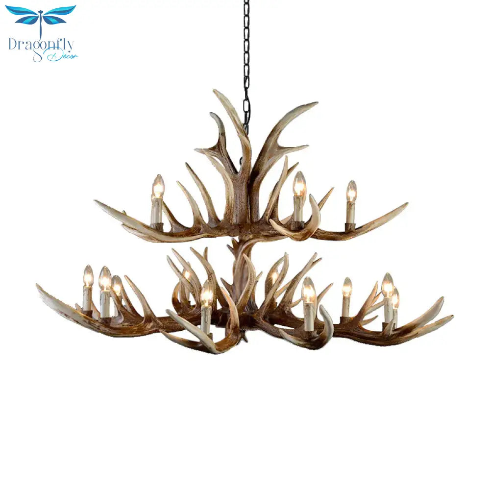 Resin Candelabra Chandelier Lamp Farmhouse 6/10/15 - Head Bedroom Pendant Ceiling Light In Brown