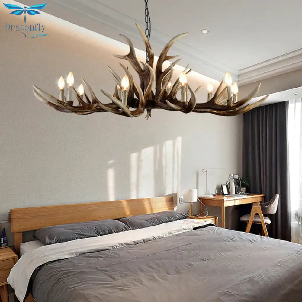 Resin Candelabra Chandelier Lamp Farmhouse 6/10/15 - Head Bedroom Pendant Ceiling Light In Brown
