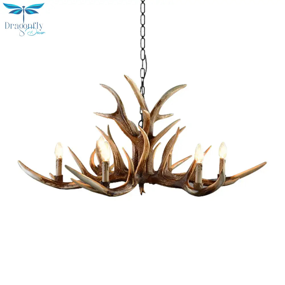 Resin Candelabra Chandelier Lamp Farmhouse 6/10/15 - Head Bedroom Pendant Ceiling Light In Brown