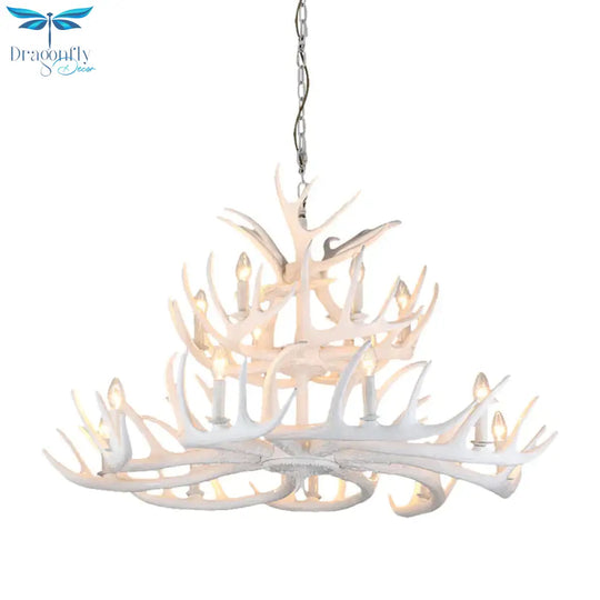Resin Candle Chandelier Lamp Rustic 4/6/9 - Head Bedroom Pendant Ceiling Light With Antler Decor In