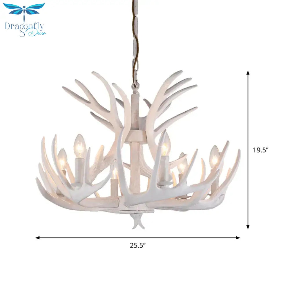 Resin Candle Chandelier Lamp Rustic 4/6/9 - Head Bedroom Pendant Ceiling Light With Antler Decor In