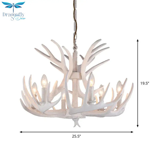 Resin Candle Chandelier Lamp Rustic 4/6/9 - Head Bedroom Pendant Ceiling Light With Antler Decor In