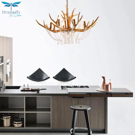 Resin Candle Chandelier Lamp Rustic 8 - Head Kitchen Island Pendant Ceiling Light With Cascading