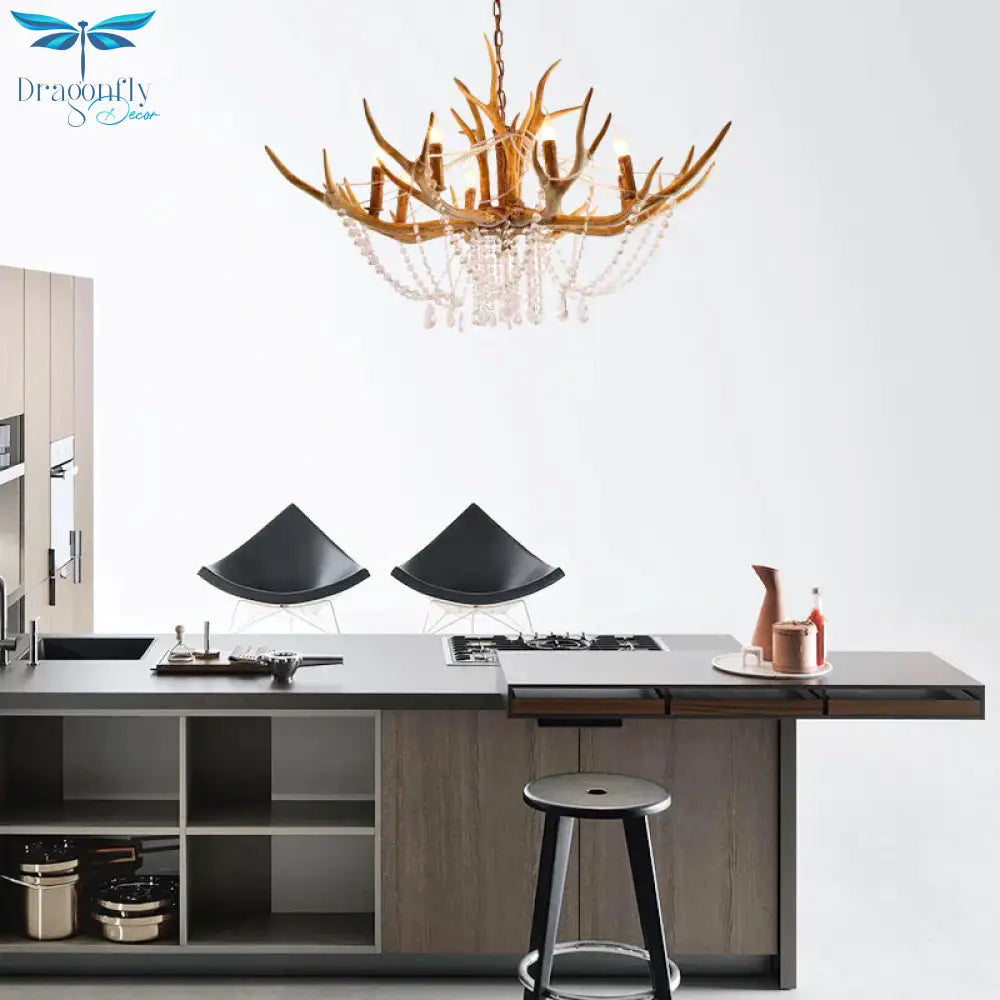 Resin Candle Chandelier Lamp Rustic 8 - Head Kitchen Island Pendant Ceiling Light With Cascading