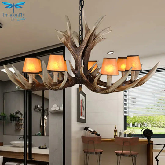 Resin Conical Chandelier Lamp Rustic 6/8/10 - Head Bedroom Pendant Ceiling Light With Antler In