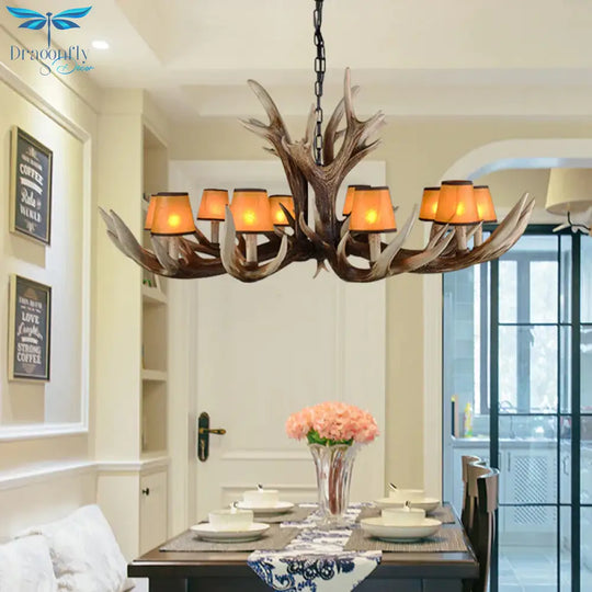 Resin Conical Chandelier Lamp Rustic 6/8/10 - Head Bedroom Pendant Ceiling Light With Antler In