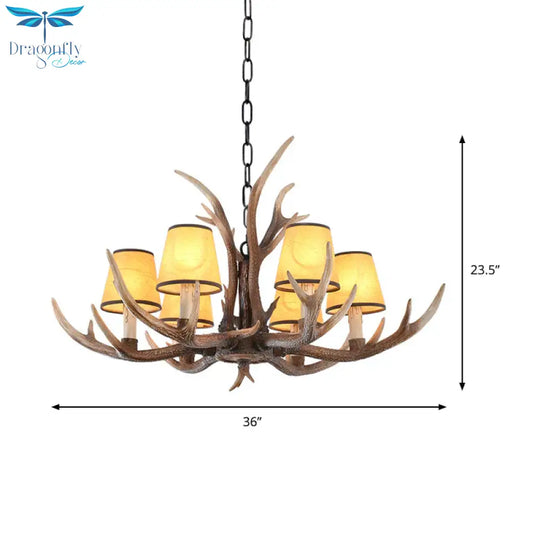 Resin Conical Chandelier Lamp Rustic 6/8/10 - Head Bedroom Pendant Ceiling Light With Antler In