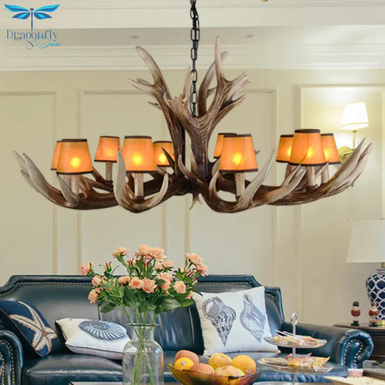 Resin Conical Chandelier Lamp Rustic 6/8/10 - Head Bedroom Pendant Ceiling Light With Antler In