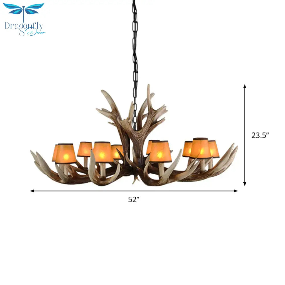 Resin Conical Chandelier Lamp Rustic 6/8/10 - Head Bedroom Pendant Ceiling Light With Antler In