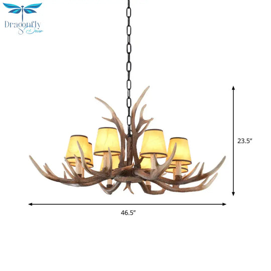 Resin Conical Chandelier Lamp Rustic 6/8/10 - Head Bedroom Pendant Ceiling Light With Antler In