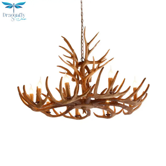 Resin Faux Antler Ceiling Chandelier Countryside 4/6/8 Heads Kitchen Hanging Lamp In Brown