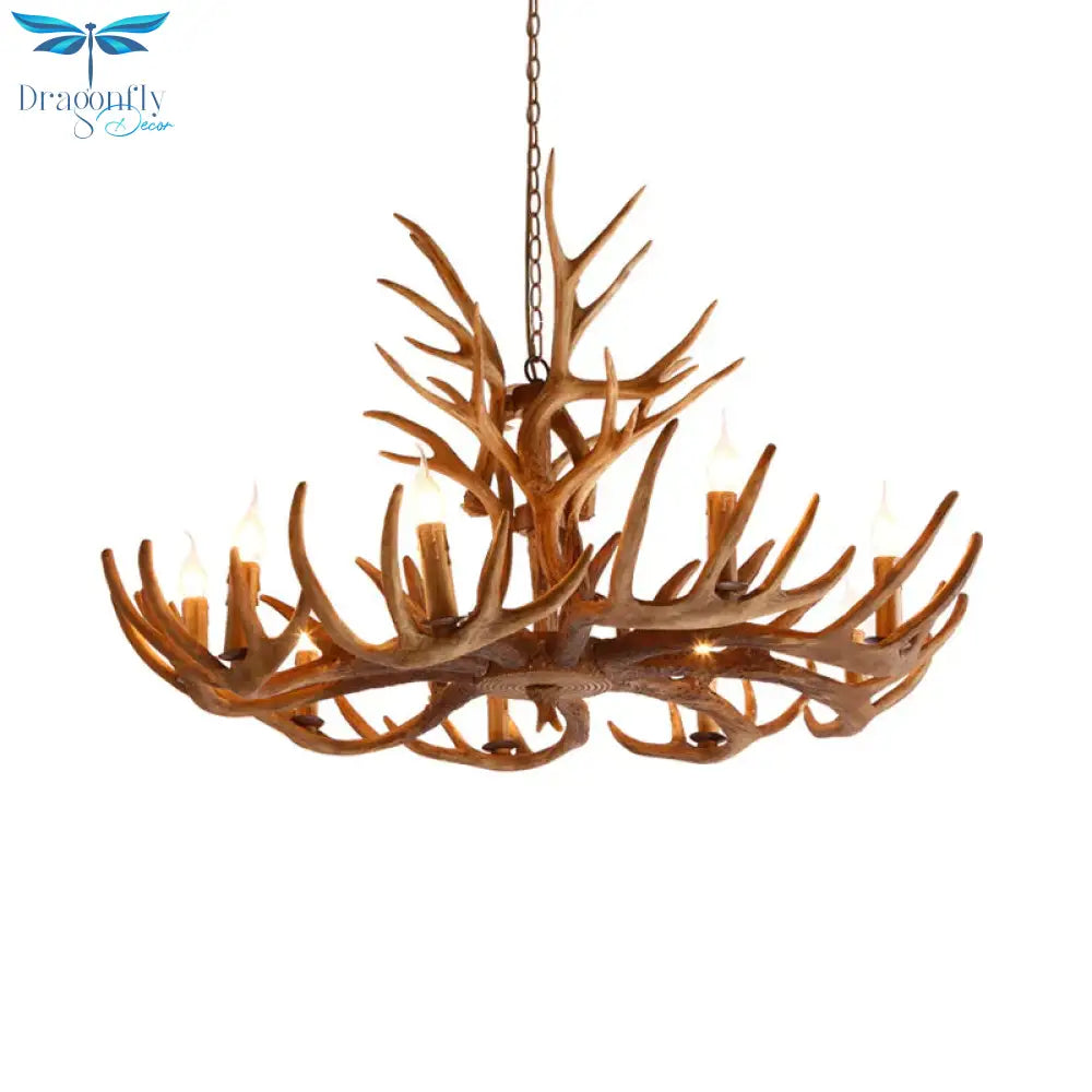Resin Faux Antler Ceiling Chandelier Countryside 4/6/8 Heads Kitchen Hanging Lamp In Brown