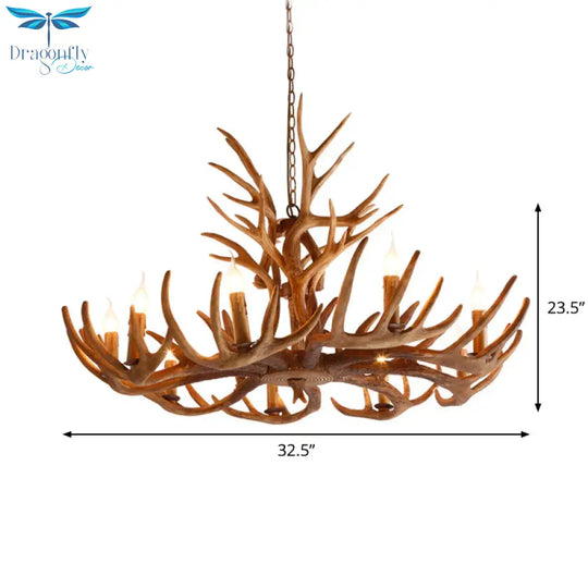 Resin Faux Antler Ceiling Chandelier Countryside 4/6/8 Heads Kitchen Hanging Lamp In Brown