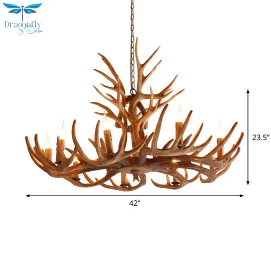Resin Faux Antler Ceiling Chandelier Countryside 4/6/8 Heads Kitchen Hanging Lamp In Brown