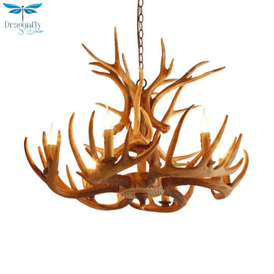 Resin Faux Antler Ceiling Chandelier Countryside 4/6/8 Heads Kitchen Hanging Lamp In Brown