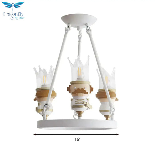 Resin King Hanging Light Cartoon 3 Lights Chandelier In White For Child Bedroom