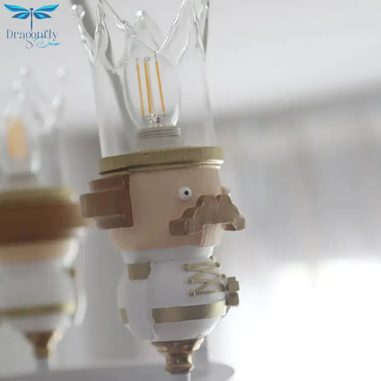 Resin King Hanging Light Cartoon 3 Lights Chandelier In White For Child Bedroom