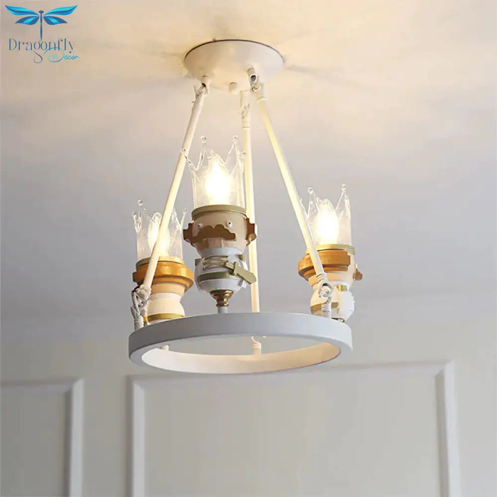 Resin King Hanging Light Cartoon 3 Lights Chandelier In White For Child Bedroom