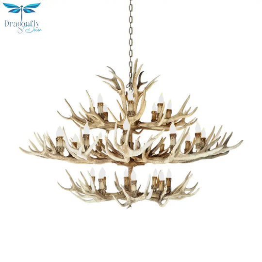 Resin Light Brown Hanging Chandelier Deer Antler 8/12/24 Bulbs Traditional Pendant Fixture For