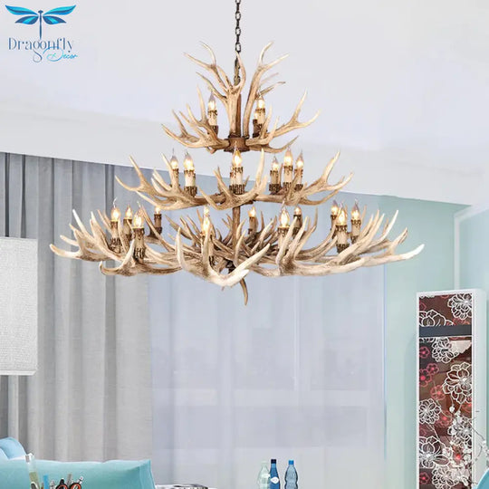 Resin Light Brown Hanging Chandelier Deer Antler 8/12/24 Bulbs Traditional Pendant Fixture For