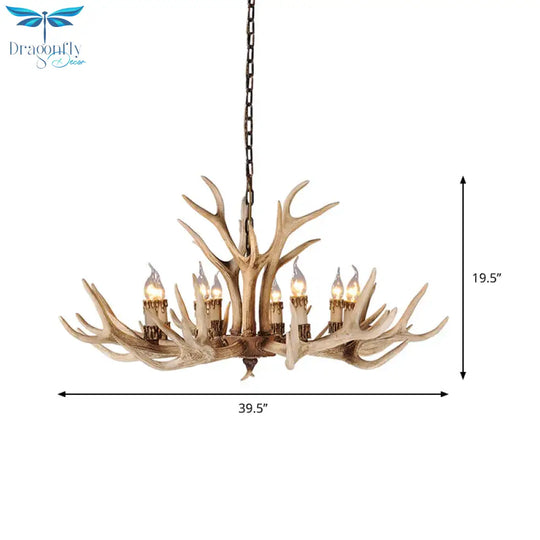 Resin Light Brown Hanging Chandelier Deer Antler 8/12/24 Bulbs Traditional Pendant Fixture For