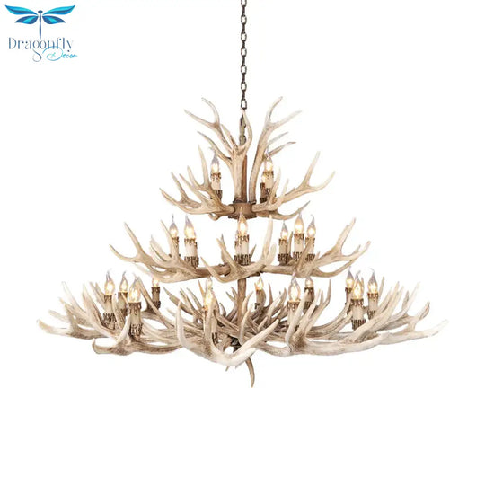 Resin Light Brown Hanging Chandelier Deer Antler 8/12/24 Bulbs Traditional Pendant Fixture For