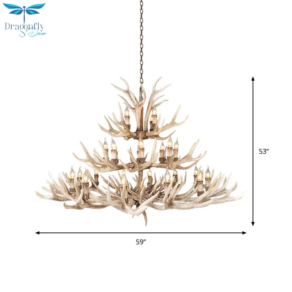 Resin Light Brown Hanging Chandelier Deer Antler 8/12/24 Bulbs Traditional Pendant Fixture For