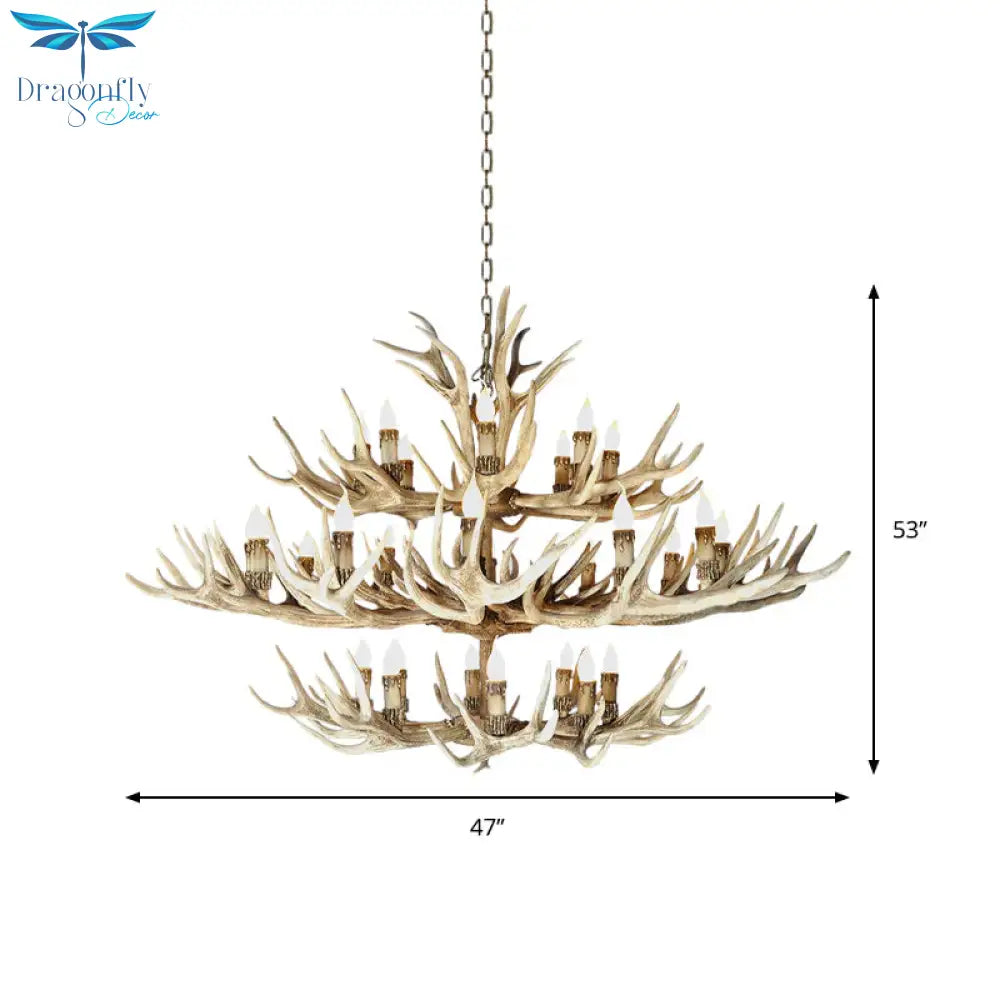 Resin Light Brown Hanging Chandelier Deer Antler 8/12/24 Bulbs Traditional Pendant Fixture For