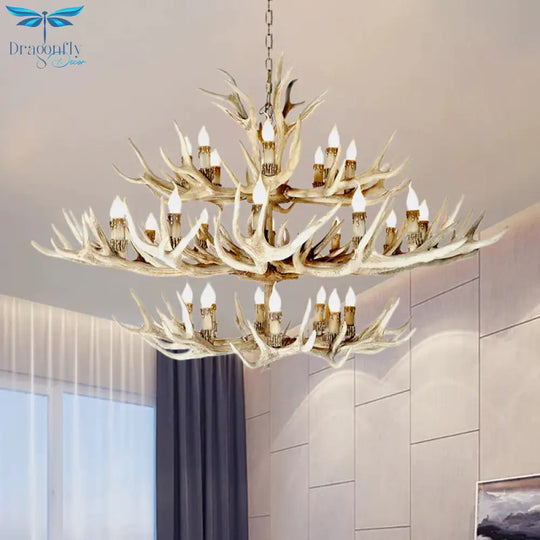 Resin Light Brown Hanging Chandelier Deer Antler 8/12/24 Bulbs Traditional Pendant Fixture For