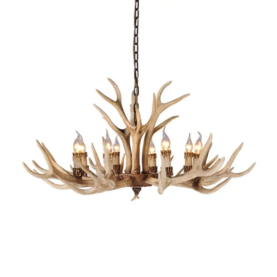 Resin Light Brown Hanging Chandelier Deer Antler 8/12/24 Bulbs Traditional Pendant Fixture For