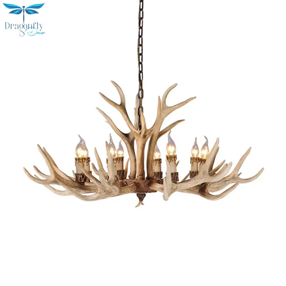 Resin Light Brown Hanging Chandelier Deer Antler 8/12/24 Bulbs Traditional Pendant Fixture For
