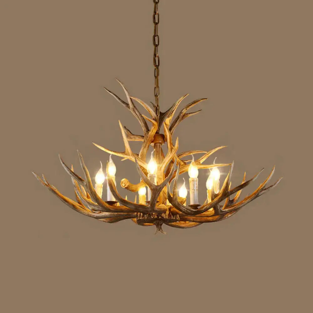 Resin Rustic Branch Pendant Chandelier 6/8/12 Bulbs Hanging Ceiling Light In Brown / 21.5’