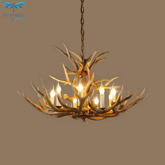 Resin Rustic Branch Pendant Chandelier 6/8/12 Bulbs Hanging Ceiling Light In Brown