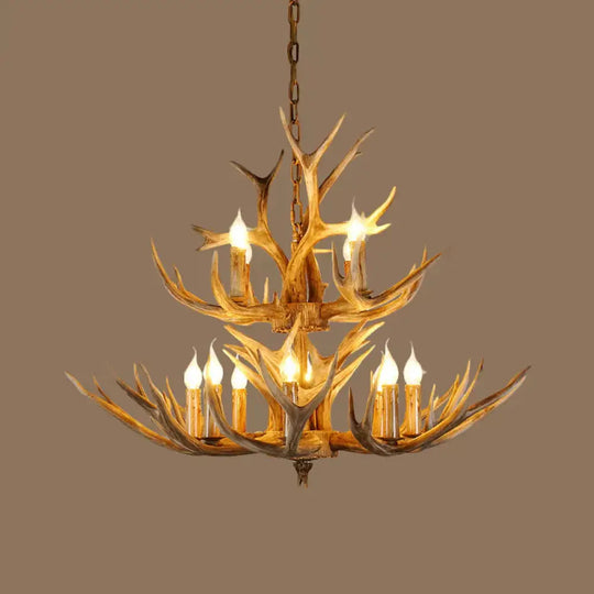 Resin Rustic Branch Pendant Chandelier 6/8/12 Bulbs Hanging Ceiling Light In Brown / 27’