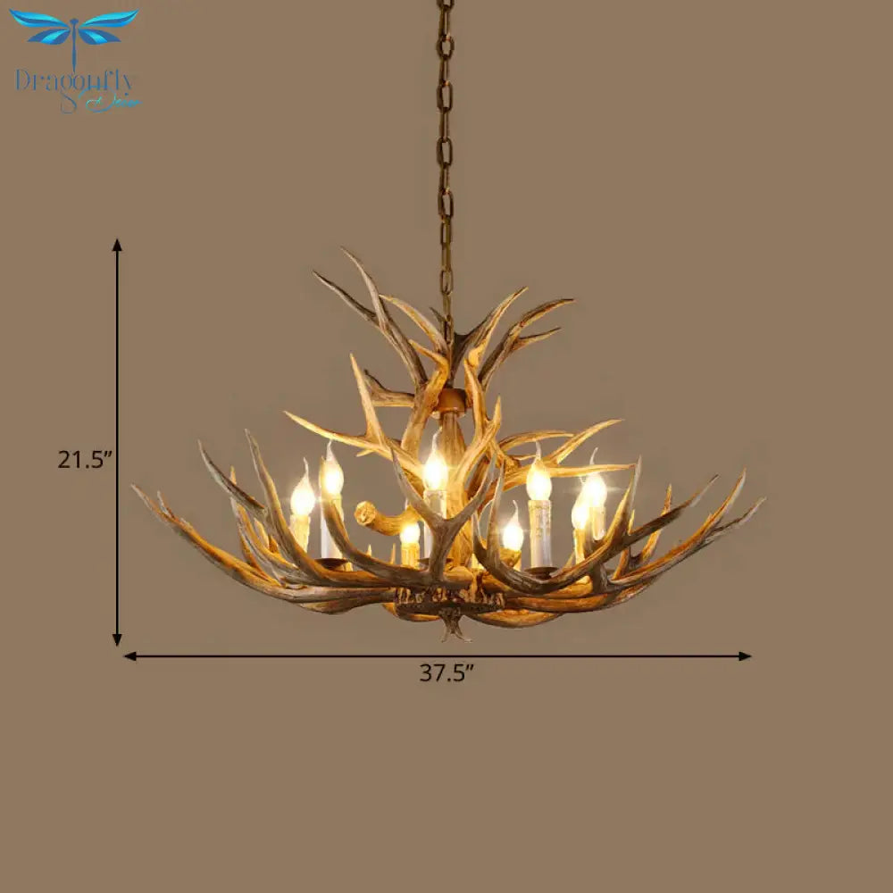 Resin Rustic Branch Pendant Chandelier 6/8/12 Bulbs Hanging Ceiling Light In Brown