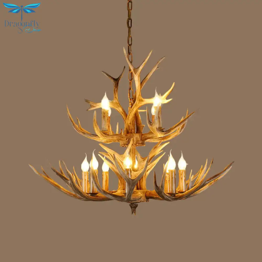 Resin Rustic Branch Pendant Chandelier 6/8/12 Bulbs Hanging Ceiling Light In Brown
