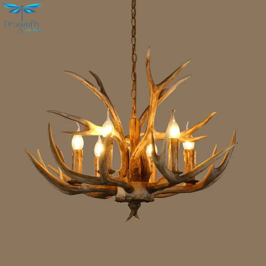 Resin Rustic Branch Pendant Chandelier 6/8/12 Bulbs Hanging Ceiling Light In Brown