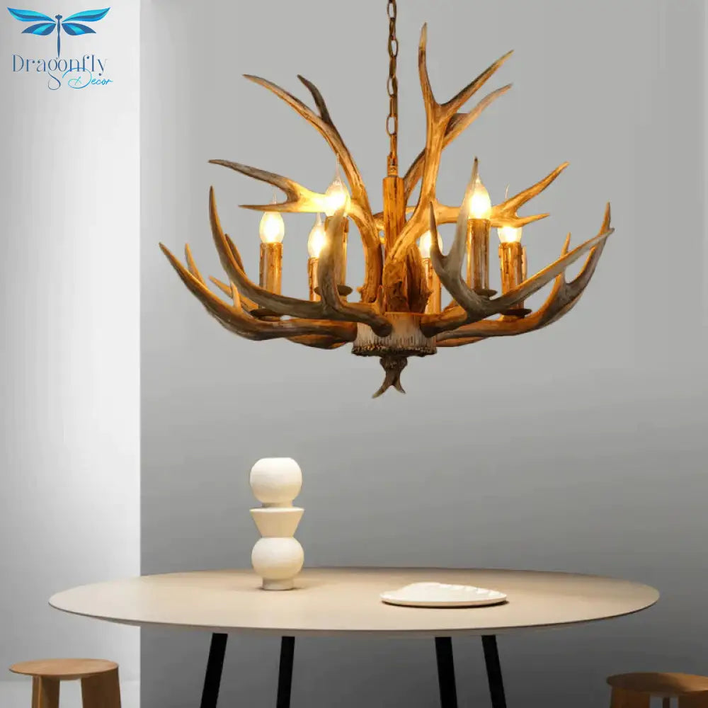 Resin Rustic Branch Pendant Chandelier 6/8/12 Bulbs Hanging Ceiling Light In Brown