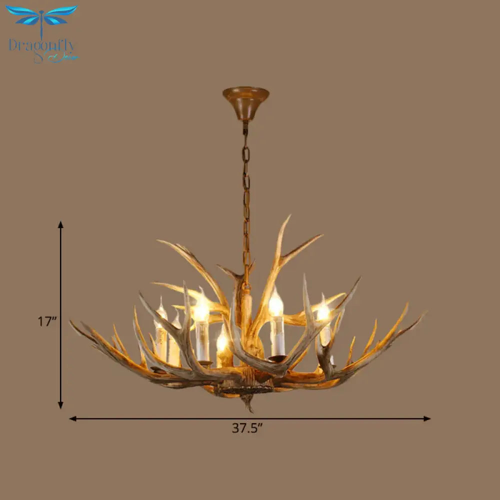 Resin Rustic Branch Pendant Chandelier 6/8/12 Bulbs Hanging Ceiling Light In Brown