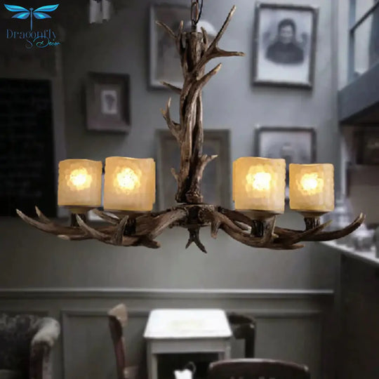 Resin Sputnik Chandelier Lighting Rustic 3/6/8 Bulbs Restaurant Hanging Lamp Fixture In Brown
