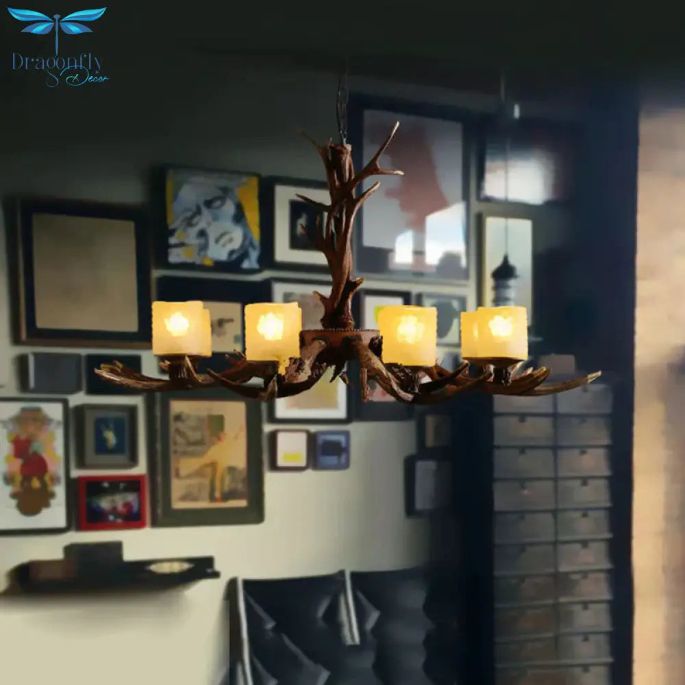 Resin Sputnik Chandelier Lighting Rustic 3/6/8 Bulbs Restaurant Hanging Lamp Fixture In Brown