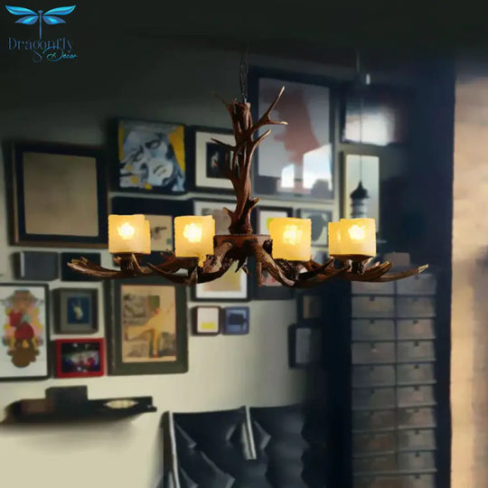 Resin Sputnik Chandelier Lighting Rustic 3/6/8 Bulbs Restaurant Hanging Lamp Fixture In Brown