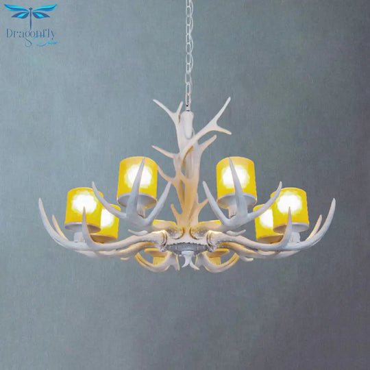 Resin Starburst Chandelier Lamp Cottage 4/6/8 Bulbs Bedroom Hanging Light Kit In White