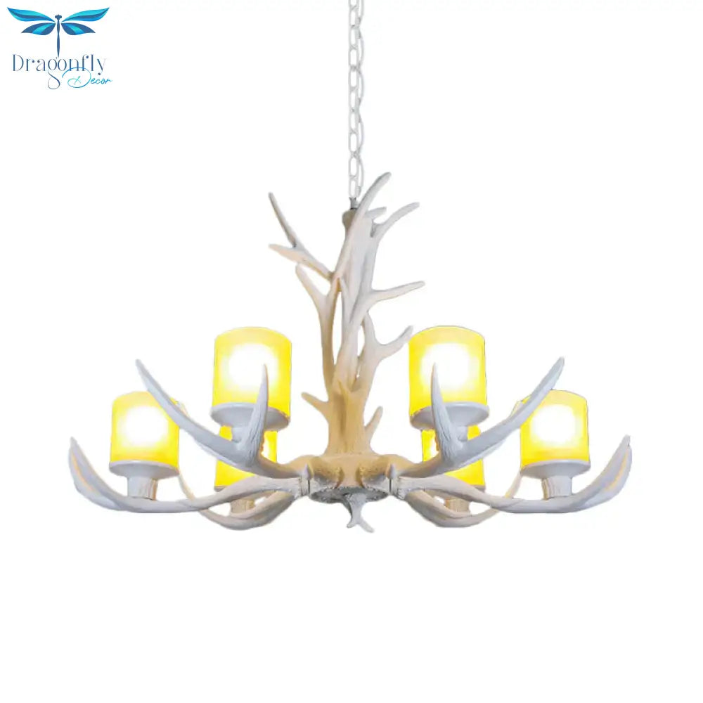 Resin Starburst Chandelier Lamp Cottage 4/6/8 Bulbs Bedroom Hanging Light Kit In White