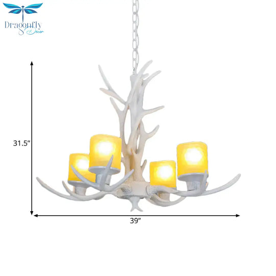 Resin Starburst Chandelier Lamp Cottage 4/6/8 Bulbs Bedroom Hanging Light Kit In White
