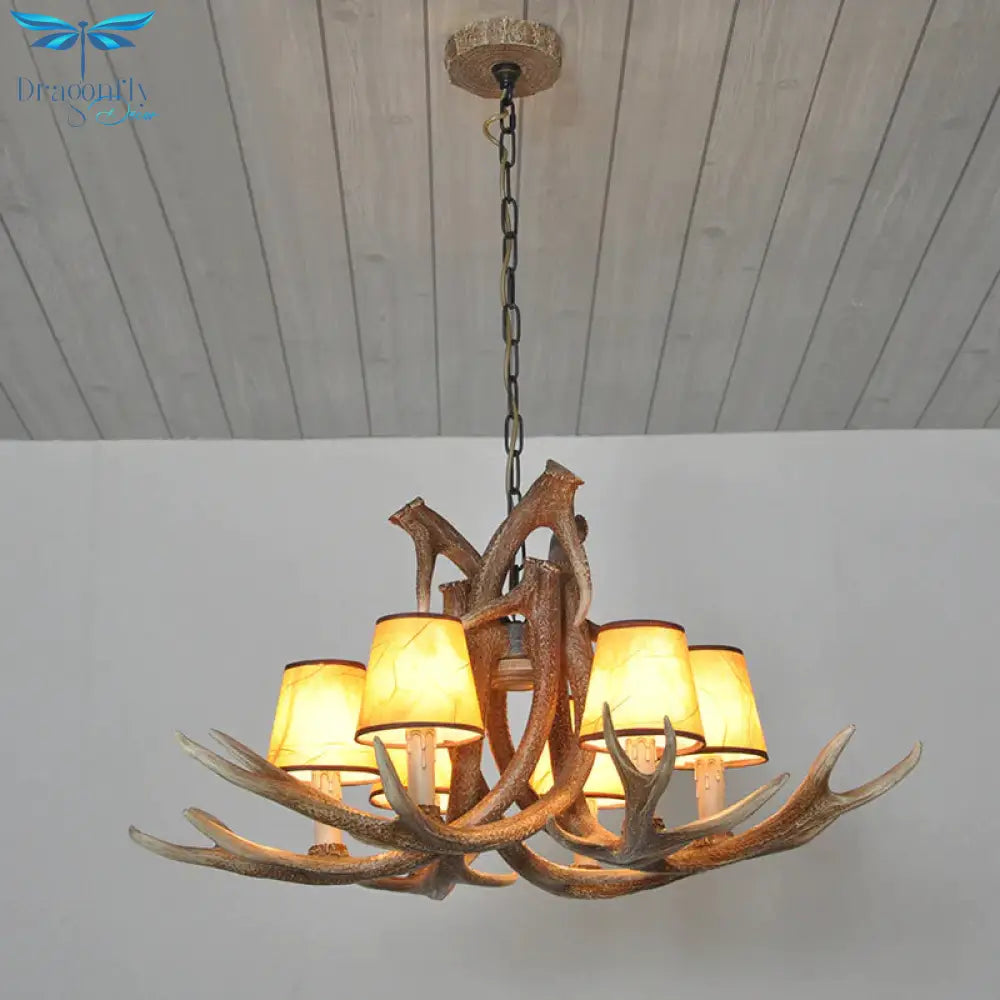Resin White/Brown And Yellow Chandelier Lighting Antler 6 Lights Traditional Pendant Lamp For