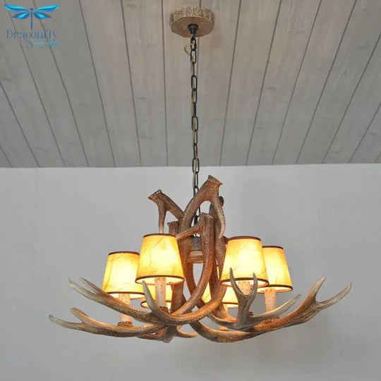 Resin White/Brown And Yellow Chandelier Lighting Antler 6 Lights Traditional Pendant Lamp For